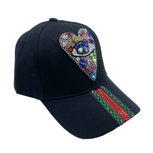 Evil Eye Heart Striped Rhinestone Cap - Picture 8 of 8